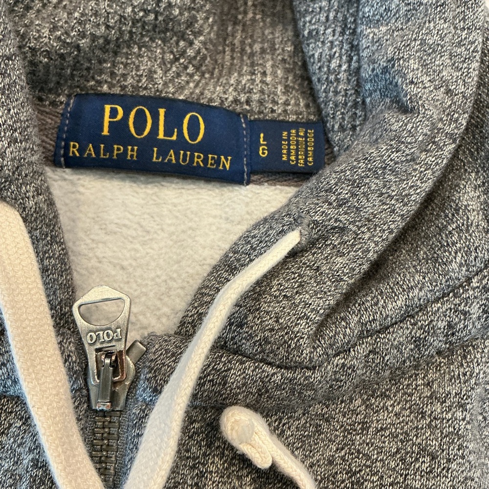 Polo Ralph Lauren Full Zip Heavyweight Cotton Gray Heather Hoodie Size Large - Picture 5 of 6